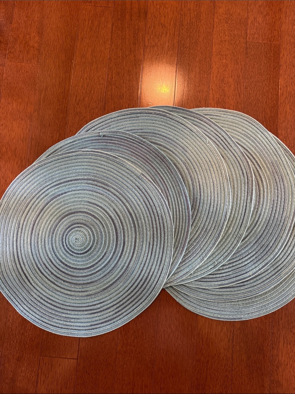 Set of 7 Round Braided Placemats in Seafoam Green